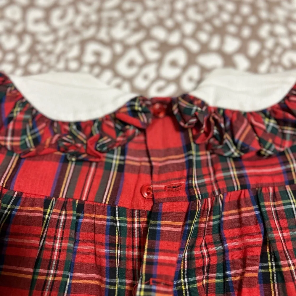 Rare‎ Editions White and Red Plaid Baby Romper with Apple Accent